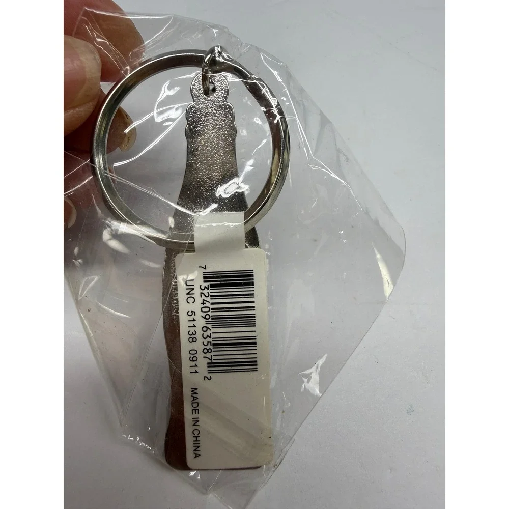 Coca-Cola Enamel Bottle Keychain Silver Tone Metal Coke Collectible UNC 51138